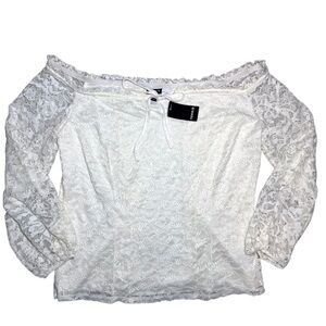 Torrid Stretch White Lace Off Shoulder Corset Seamed Long Sleeve Top NWT